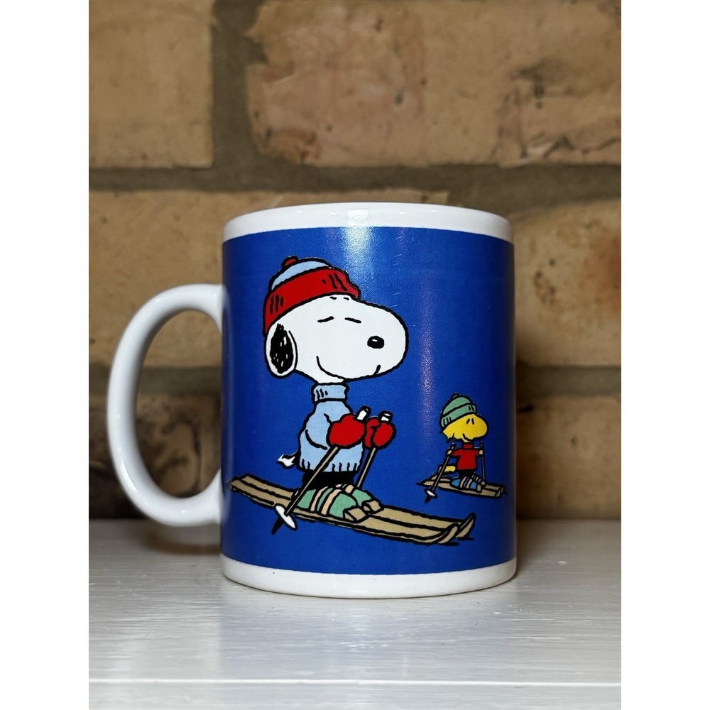 Vintage Peanuts‎ Mug with Skiing Snoopy and Woodstock Blue